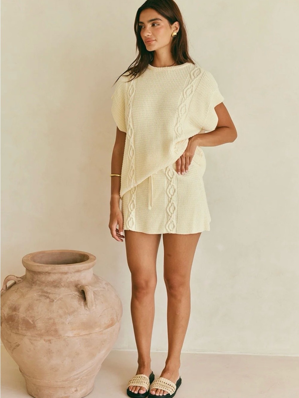 Cream Cable-Knit Mini Skirt - Women